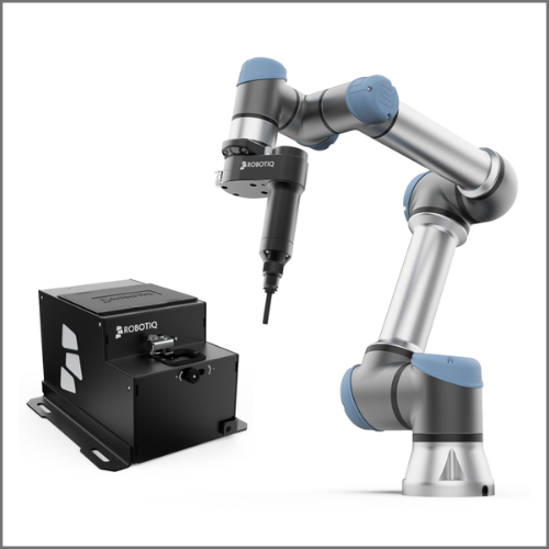 Atornillador y alimentador de tornillo robótico Robotiq montados en un robot Universal Robot