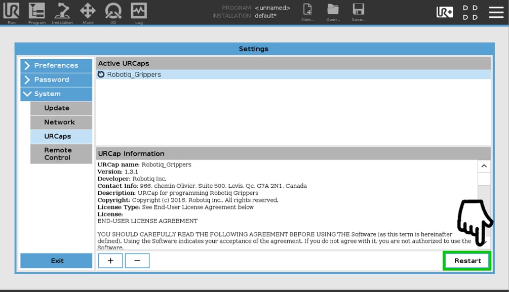 Installing and Uninstalling a URCap in Universal Robots