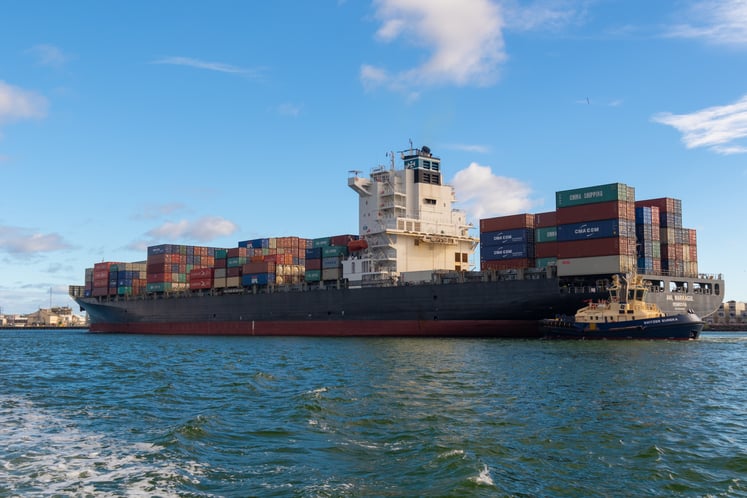 Boat transporting containers oversea