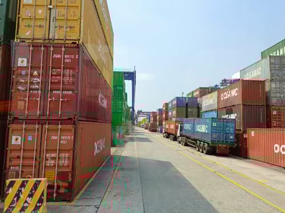 Shipping containers waiting in a port